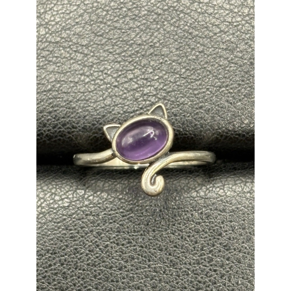 EUC Sterling Silver Amethyst Cat Ring Size 7.25 E4